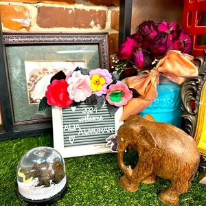 Wooden Elephant, Hand Craft with match water globe